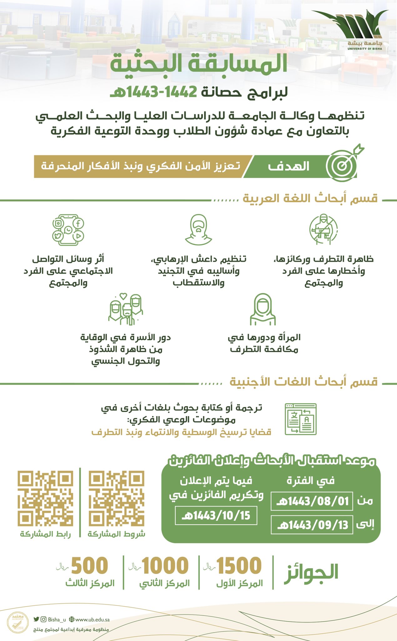 The Deanship of Scientific Research announces a research competition for students of  UniversityBisha  entitled “Immunity”